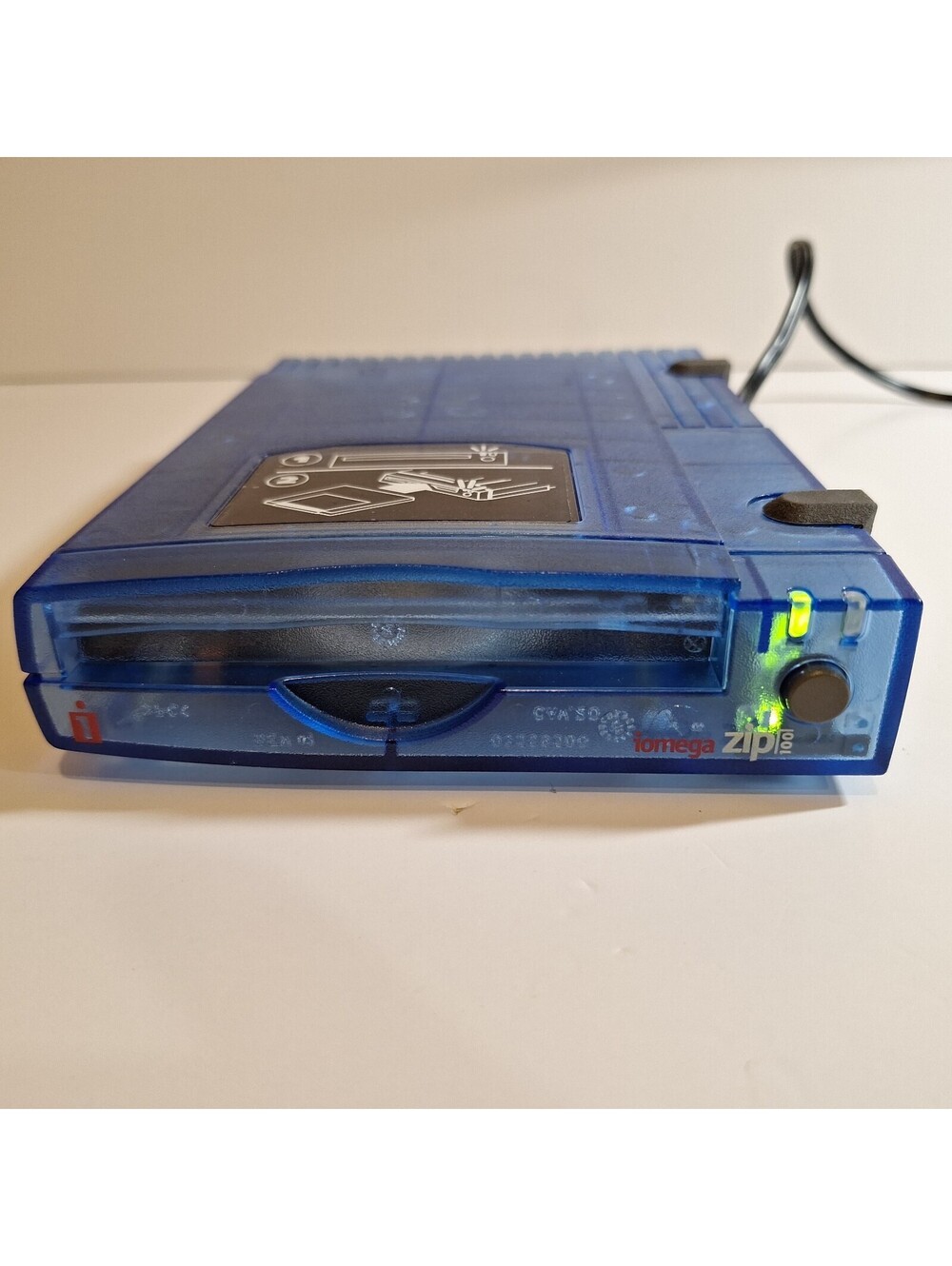 Iomega Zip 100 USB External Drive Translucent Clear Blue Atomic Power Supply&USB